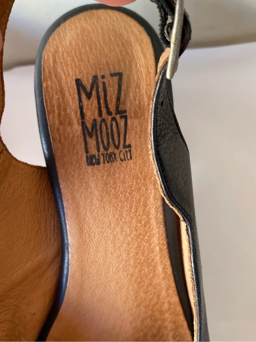 Miz Mooz Steffan Black Leather Slingback Block Heel Pump Size 40 US 9